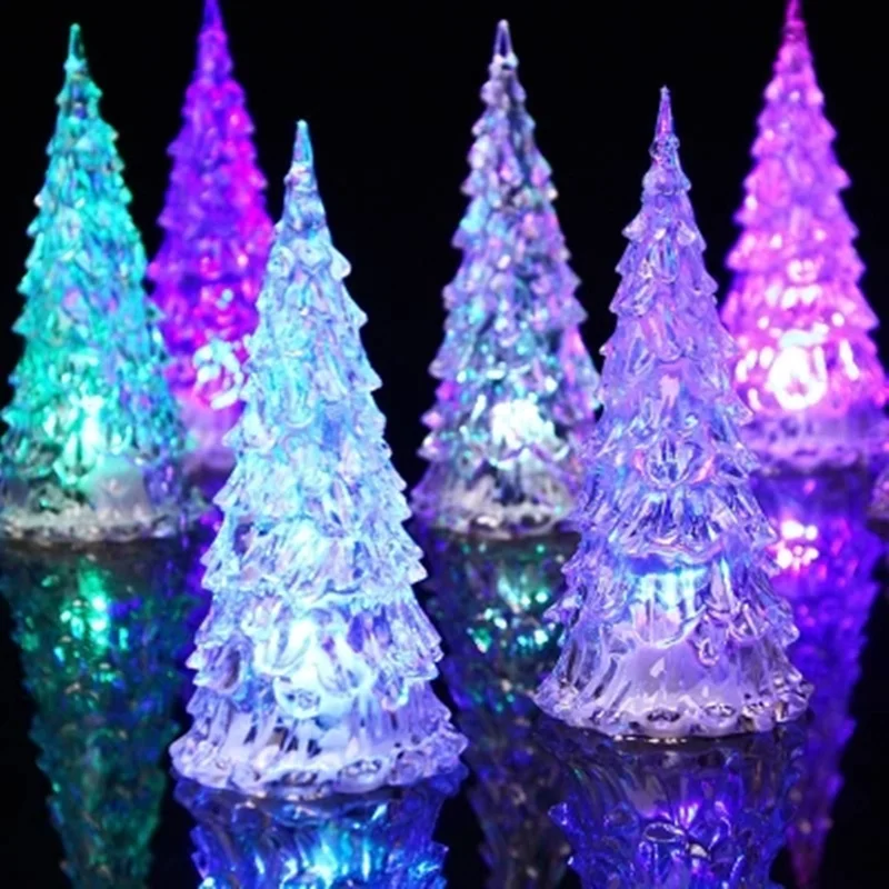 2PCS Rainbow Acrylic Christmas tree night light Colorful flash Children