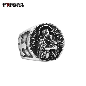 

US Size 7 To 13 Men Boy 316L Stainless Steel Virgin Mary Cool Cross Saint Michael Protect US Silver Big Ring Newest