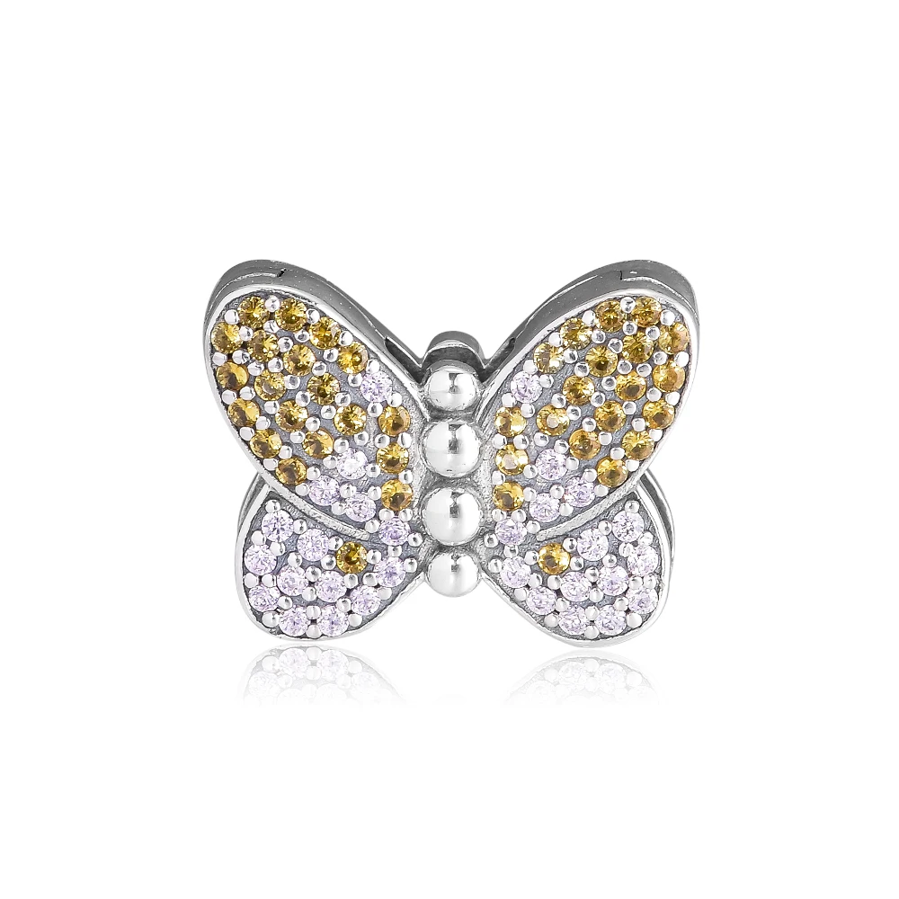 

925 Sterling Silver Beads Reflexions Bedazzling Butterfly Clip Charm for Women Fits Reflexions Bracelets Bead for Jewelry Making