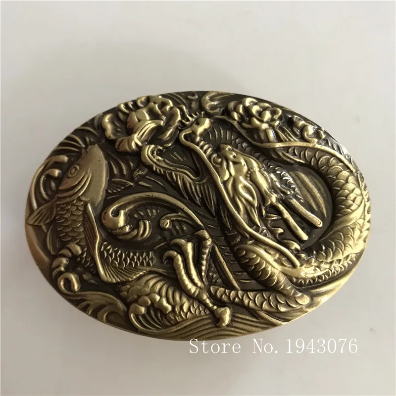 

Retail New High Quality 3D Fish Dragon Solid Brass Men Belt Buckle With 136g Oval Metal Cowboy Belt Head For 3.8cm Wideth Belt