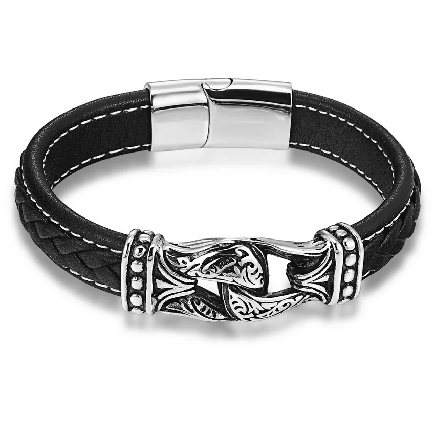 XQNI Charm Leather Bracelet For Women Stainless Steel 19cm,21cm size Genuine Leather Bracelets & Bangles Men Jewelry Leather