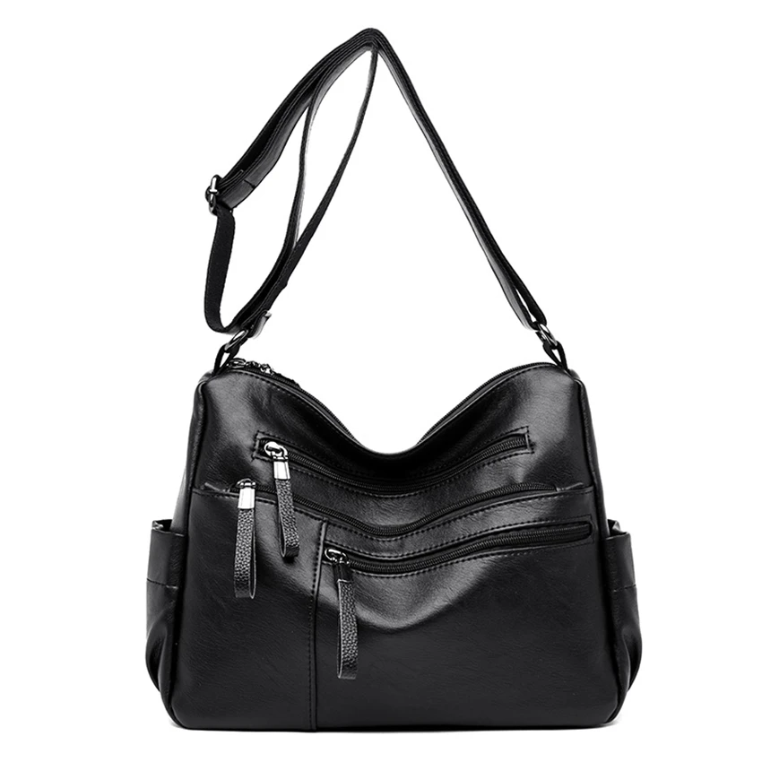 Модные большие сумки через плечо для женщин, известный бренд, мягкая кожаная сумка на плечо, женские роскошные сумки, женские сумки, дизайнерские сумки - Цвет: Black2