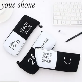 

20*8 White With Black Letters And Large Capacity Bag Leisure Canvas Zipper Storage Bag Student Pencil Case