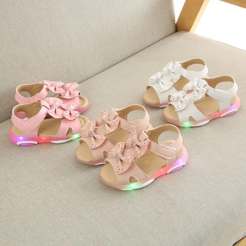 Little Sandals For Kids Girl New Summer Children Led Shoes Girls Princess Shoes With Bow Kids Led Sandals