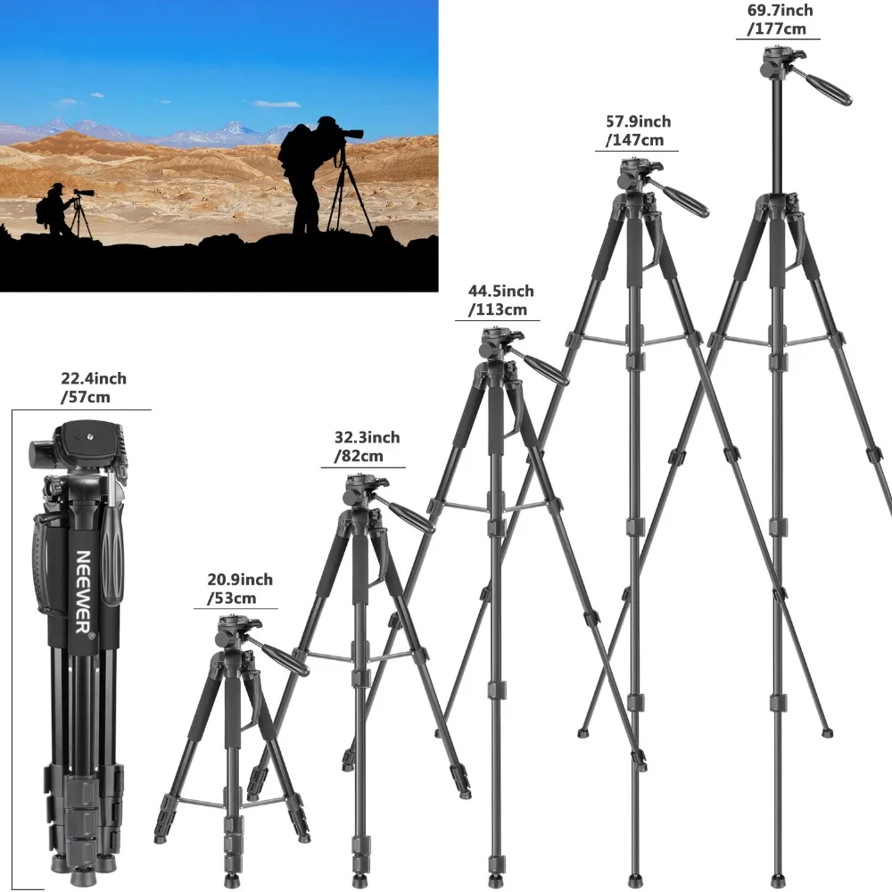  Neewer Portable 70 inches/177 cm Aluminum Alloy Camera Tripod Monopod with 3-Way Swivel Pan Head Ca