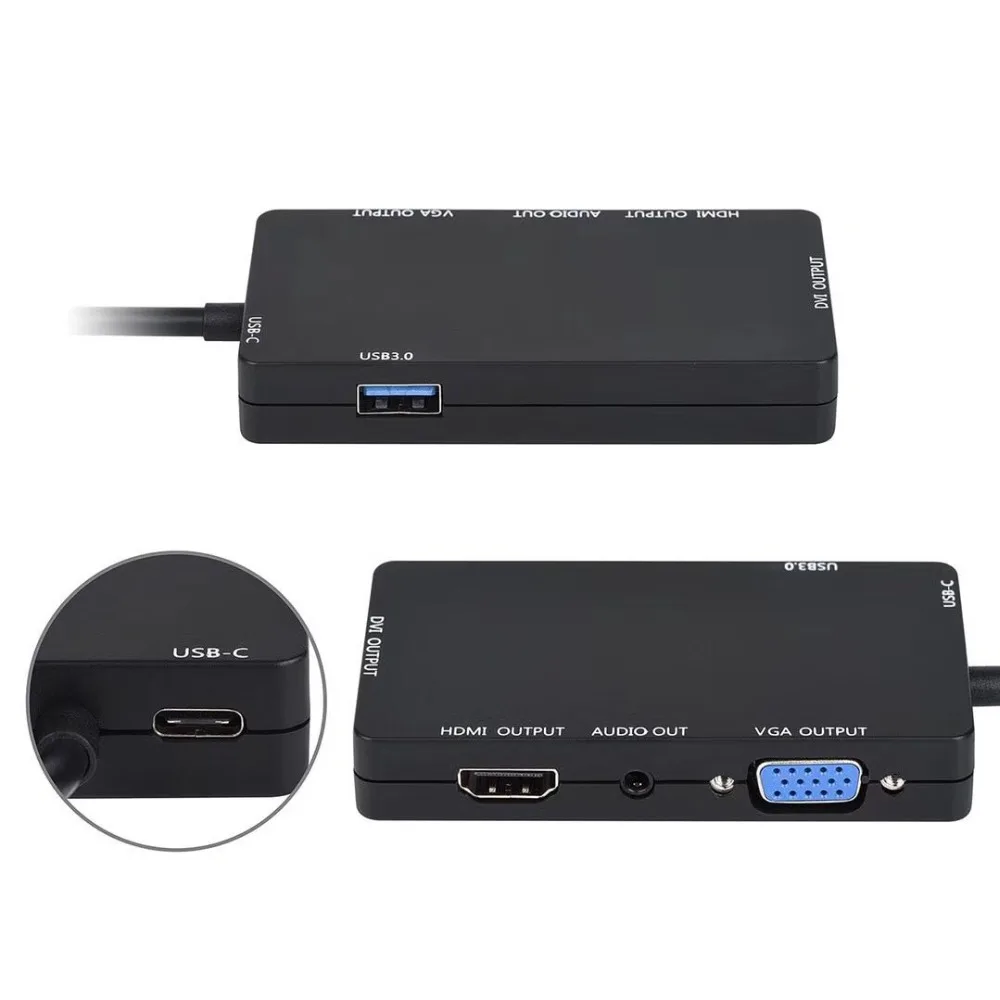 USB-C Hub with HDMI VGA DVI Audio Adapter-5