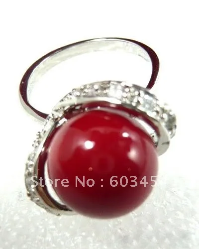 

Hot sell Noble- FREE SHIPPING>>>@@ Red Coral silver crystal Ring size: 7.8.9 and gift/ Free Shiping 1Pcs