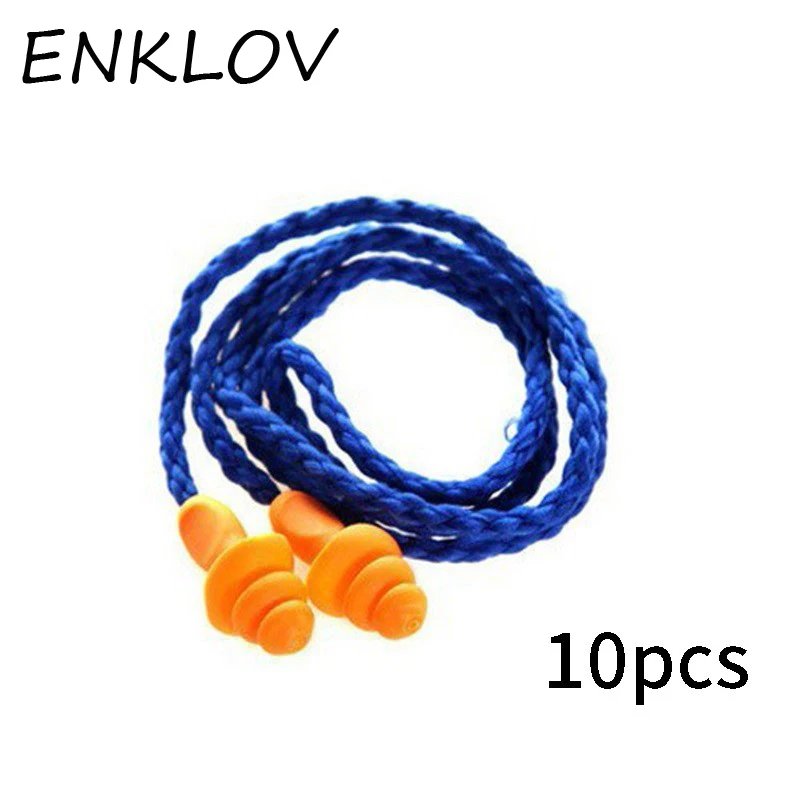 ENKLOV 10Pcs Soft Silicone Corded Ear Plugs Ears Protector Reusable Hearing Protection Noise Reduction Earplugs Earmuff ENKLOV 10Pcs Soft Silicone Corded Ear Plugs Ears Protector Reusable Hearing Protection Noise Reduction Earplugs Earmuff