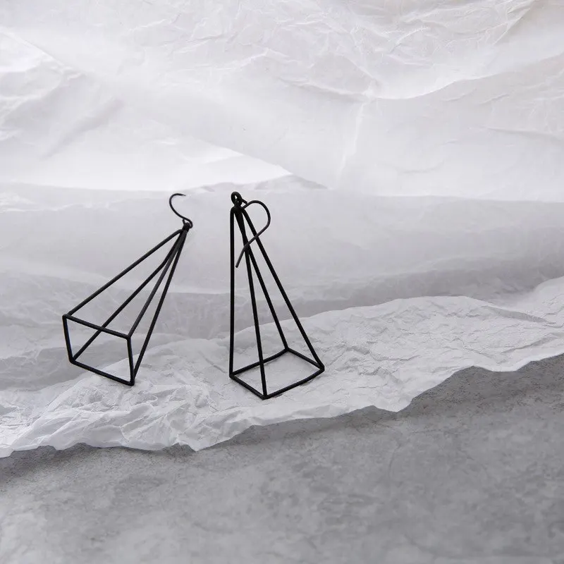 Европейский Простой полый 3D треугольник многоугольник геометрический капля Комплект сережек для женщин вечерние Шарм Панк ювелирные изделия Pendientes - Окраска металла: LargeBlack