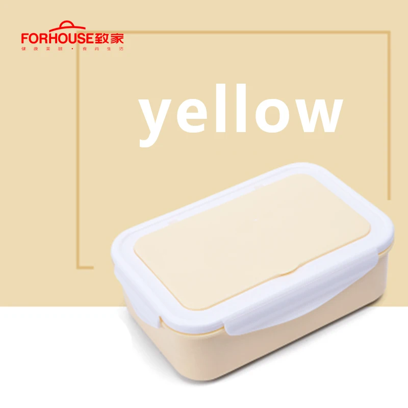 Yellow 1400 мл японский контейнер для хранения еды Bento с ложками палочки для еды для детей - Цвет: Yellow