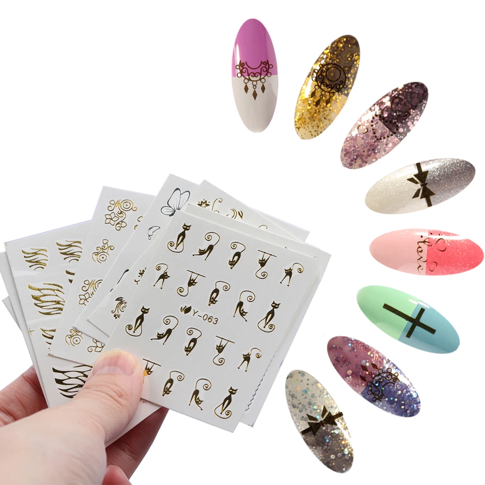 

30pcs/Set Gold Silver Nail Water Sticker Feather Flower Spider Design Decal For Nails Decoration Nail Art Manicure Nail Stickers