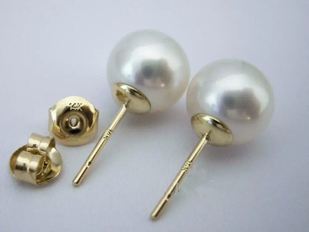 

Top Quality 7.5-8 MM real round SOUTH SEA white PEARL EARRINGS 14K