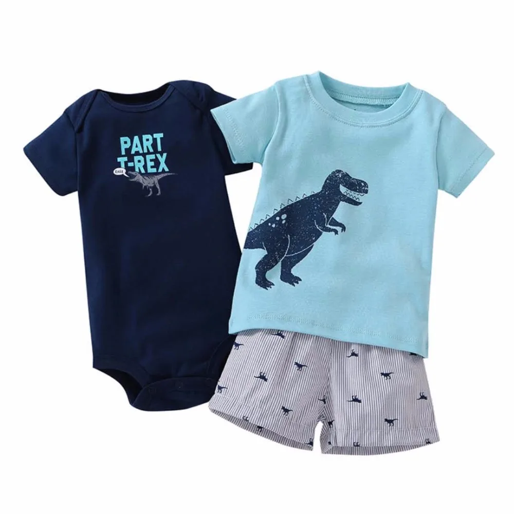 Коллекция года, Модный комплект летней одежды для маленьких мальчиков, детская одежда из хлопка короткий боди+ шорты+ футболка 3 предмета, Одежда для новорожденных