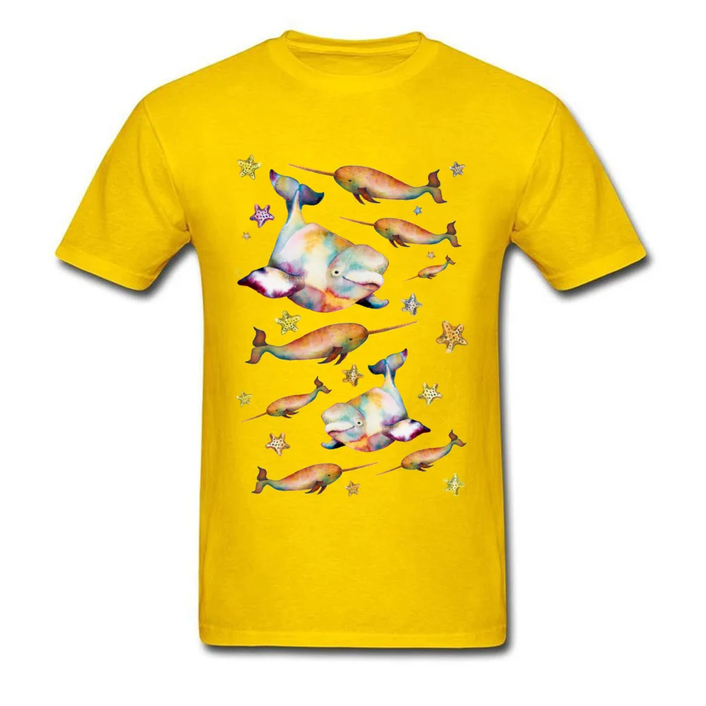 Party T Shirts 2018 Fashion Short Sleeve Group 100% Cotton O-Neck Men Tops T Shirt Custom Tops Shirts Thanksgiving Day Beluga and Narwhal among the Starfish Stars yellow