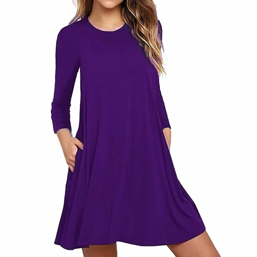 Moda Mujer De manga larga bolsillo Casual camiseta suelta vestido De fiesta Ropa De Mujer Moda 2017