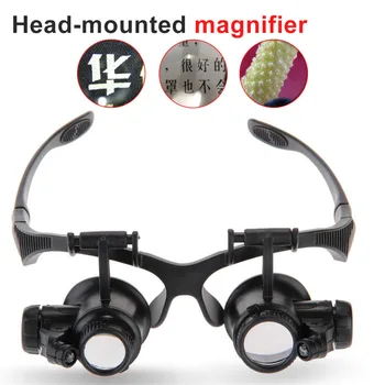 

Loupe Tools 10X 15X 20X 25X LED Lights Glasses Magnifier Jeweler Watch Repair Eye Glasses Optical Lens Magnifier With 2 LED