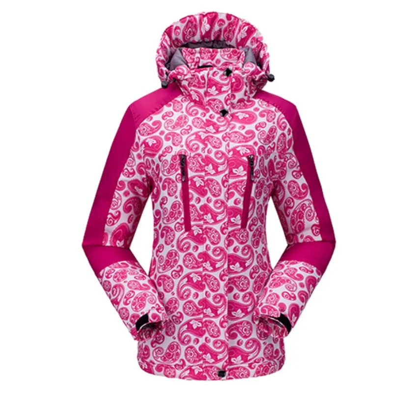 

2018 Winter Thicken Thermal Snowboarding Jacket Women Hooded Windbreaker Flower Printed Skiing Overcoat Breathable Camping Coats