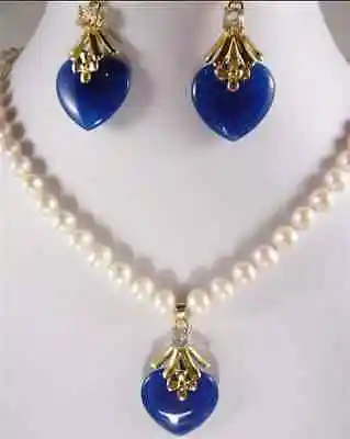 

Shipping>>new hot white pearl Blue Jade Pendant necklace earring set