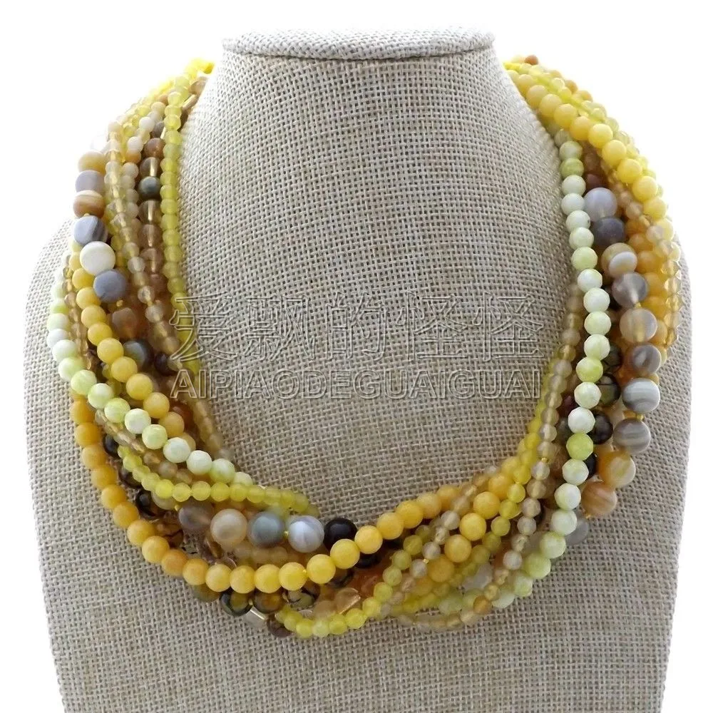 

N012910 18" 11 Strands Yellow Necklace
