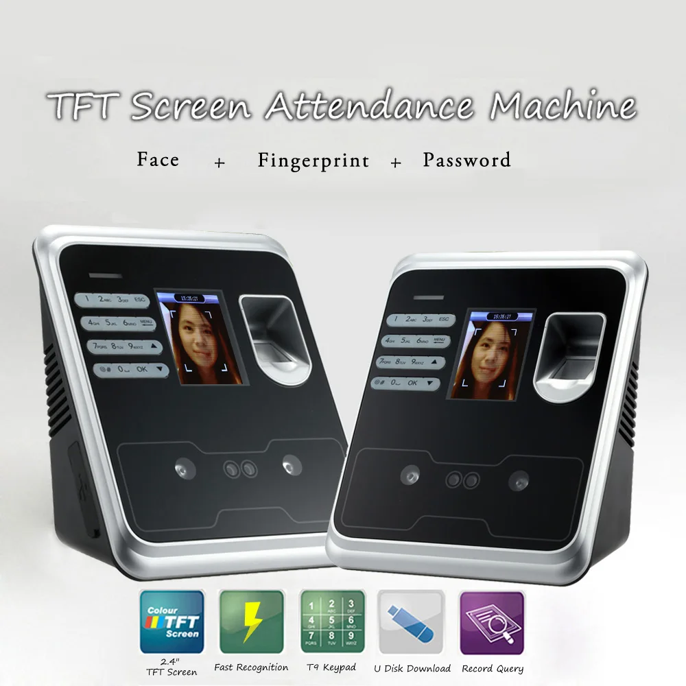 

2.4" TFT Fingerprint Face Recognition Attendance Machine Time Clock Recorder Employee Check-in Reader USB