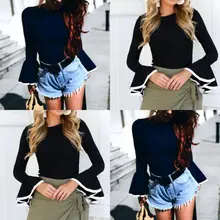 Hirigin сексуальный лист лотоса с круглым вырезом с длинными рукавами Весна и Осень плотная рубашка Женский трендовый Топ