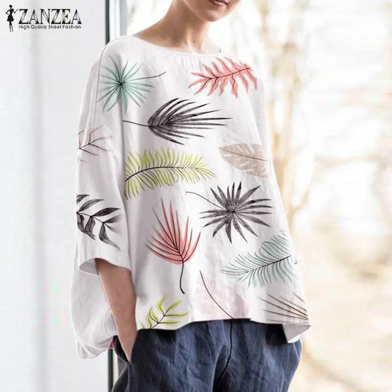 

2019 Plus Size ZANZEA Summer Blouse Women Casual 3/4 Sleeve Bohemian Printed Party Loose Tunic Tops Shirt Female Chemise Blusas