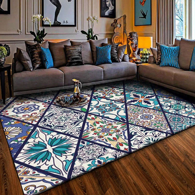 

Bohemian Carpet Living Room Bedroom Home Decor Geometric Pattern Non-Slip Entrance Floor Mats Rectangular Big Size Area Rugs