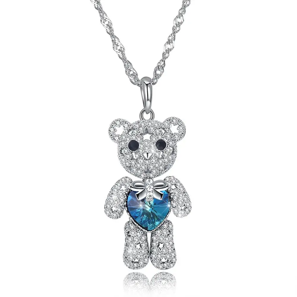 

Swarovski element cute bear full drill two-color S925 sterling silver necklace SVN277