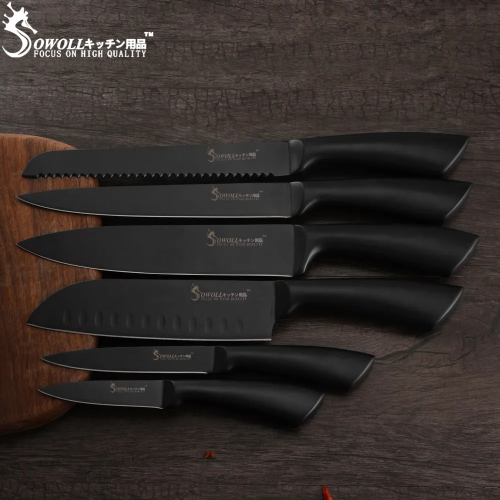 SOWOLL, Новое поступление, набор ножей из нержавеющей стали, черное острое лезвие, экономия труда, кухонный нож 3Cr13, стальной японский нож шеф-повара