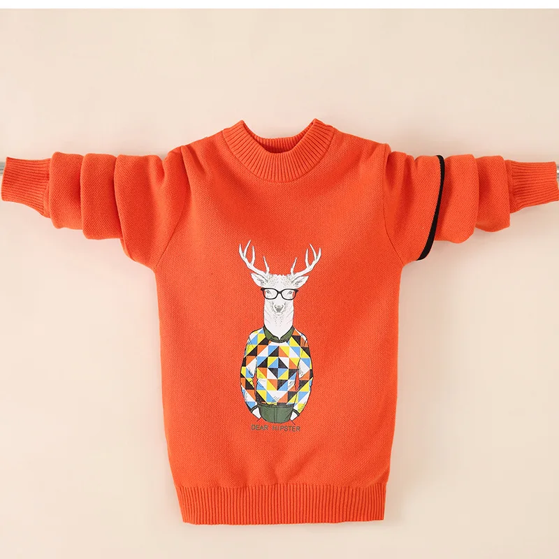 Зимний вязаный джемпер, одежда для мальчиков, пуловер с круглым вырезом, свитер, зимняя теплая детская одежда, Детский свитер - Цвет: Оранжевый