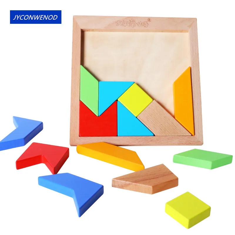 Деревянный Tangram 14 шт головоломки красочный квадрат IQ игра головоломка Игрушки из