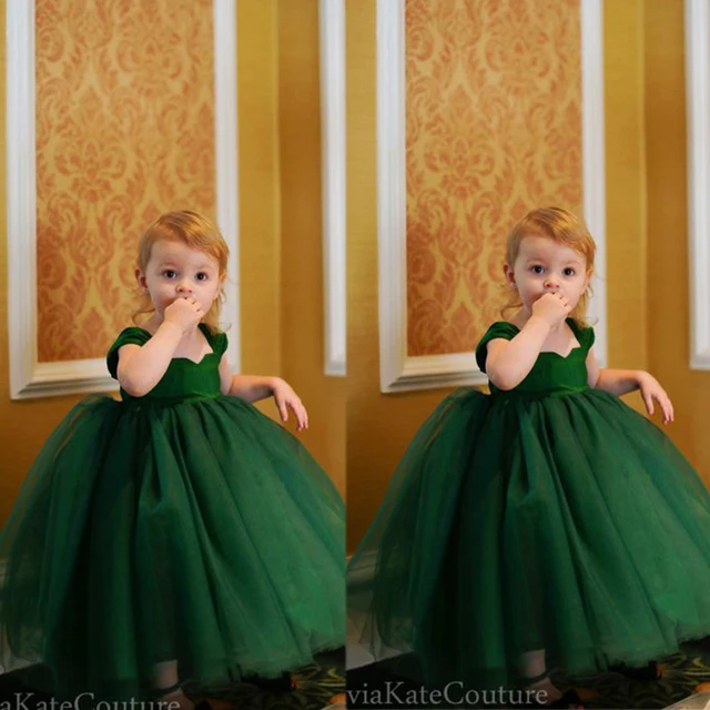 Cheap Custom Make Little Flower Girls Dresses 2016 Cute Little Girls Dress Tulle Ball Gown Green Girls Dresses Cheap