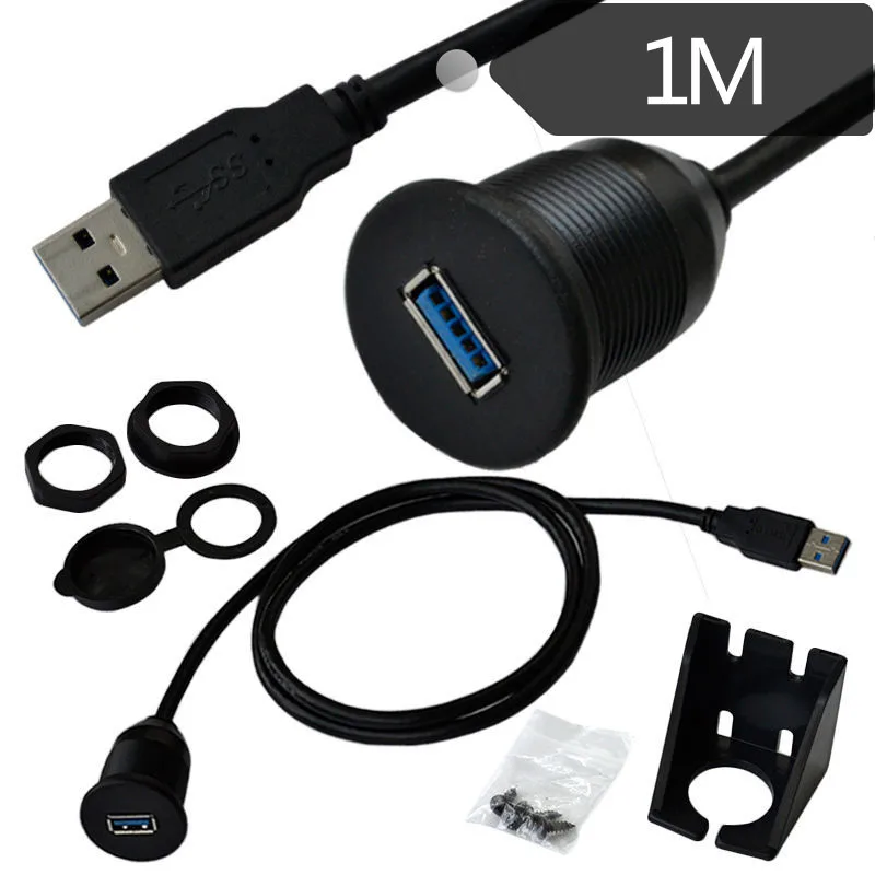 USB Panel Flush Mount Cable USB 3.0 Extension USB Mount, Dash Mount
