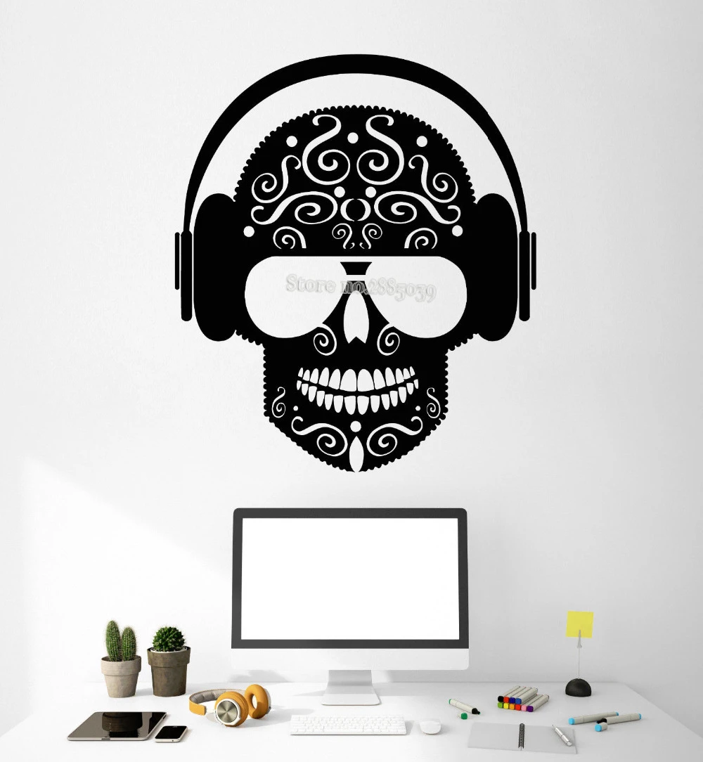 Newest Creative Art Wall Stickers Vinyl Musical Skull Headphones Music Living Room Teen Bedroom Home Decoration Wallpaper La470 Wall Stickers Aliexpress