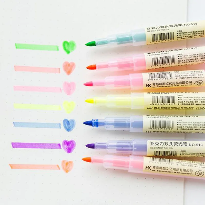 

1pc Korea Stationery Acrylic Double Head Highlighter Student Fresh Candy Color Graffiti Pen Office Marker Pen School Supplies