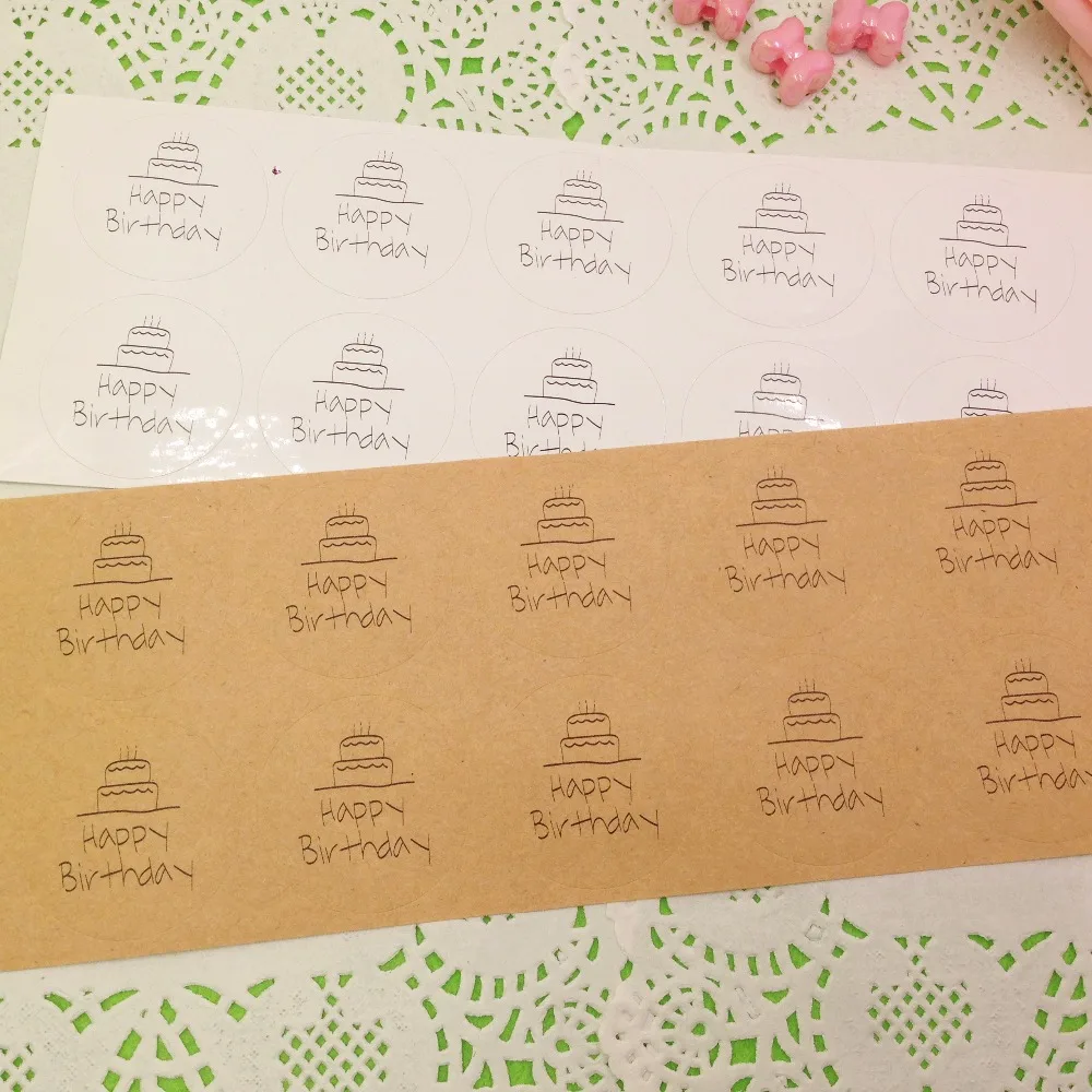 

600pcs 3.5cm Round Kraft Paper Sticker Labels Happy birthday Gift Packaging Labels self-adhesive Sealing birthday cake boxes/bag