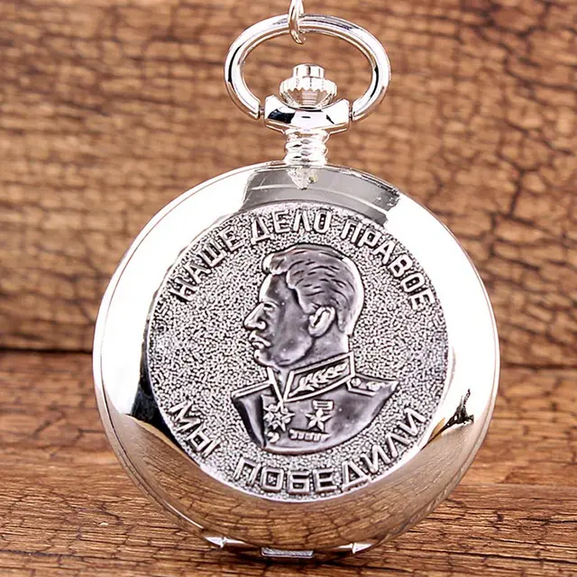 Vintage Argento Stalin Della Russia Di Cuoio Del Quarzo Orologio Da Tasca Con Ca Vintage Argento Stalin Della Russia Di Cuoio Del Quarzo Orologio Da Tasca Con Ca