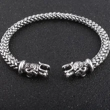 Hesiod vikingo nórdico doble cabeza de lobo pulsera brazalete Vintage plata antigua punk ajustable apertura Pulseiras Accesorios