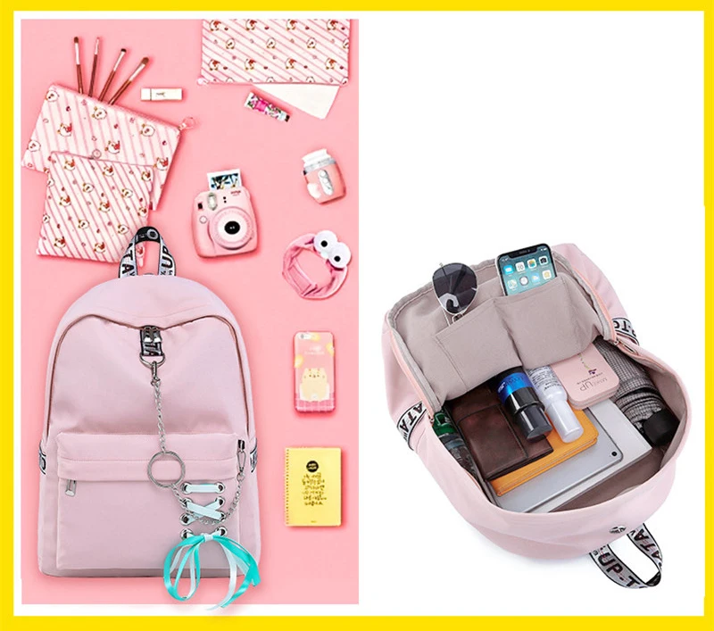 Nuevas mujeres mochila carga USB Nylon mochilas bolsas de escuela para adolescentes mochila feminina estudiantes Satchel Nuevas mujeres mochila carga USB Nylon mochilas bolsas de escuela para adolescentes mochila feminina estudiantes Satchel