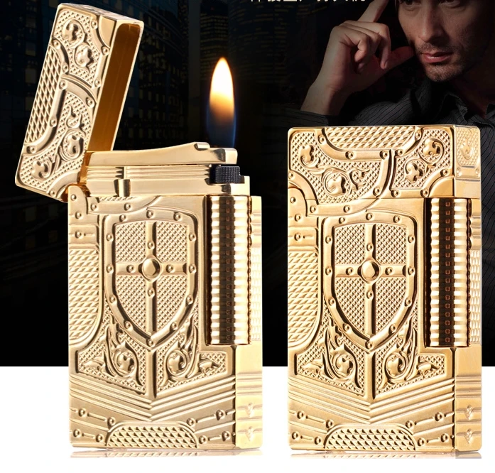 2 color 37*61*10mm brassghorse brand Classical wheel crystal lighter