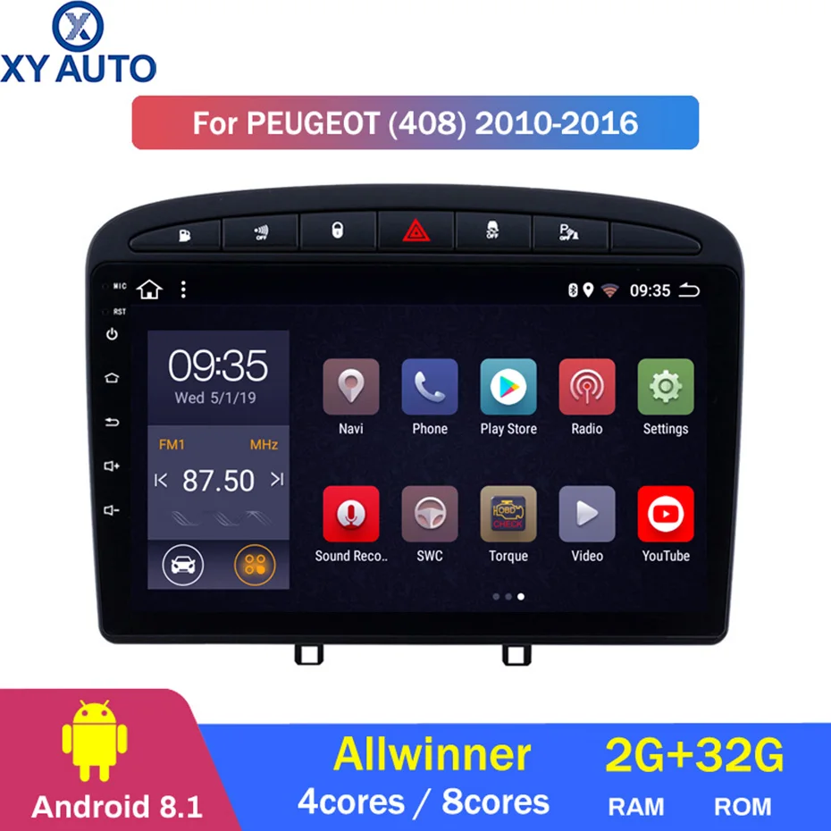 9 дюймов 2.5D ips HD мультисенсорный экран Android8.1 2G ram 32G rom NAVI для PEUGEOT 308 408 2010- с Bluetooth USB wifi SWC