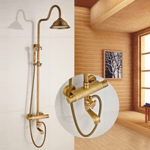 Classic Thermostatic Antique Brass 8″ shower Head Bathroom Shower Faucet With Hand Shower