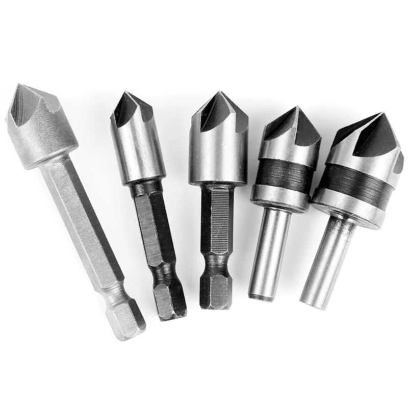 

5pcs 5 Flutes HSS Countersink Drill Bit Counter Sink Bits Wood Reamer Chamfer Cutter Set For Woodworking Tools