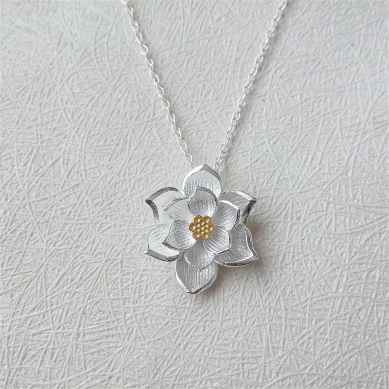 

Flower 925 Sterling Silver Necklace Pendants Women Creative Lotus Necklace Chain Closure Chain Fine Jewelry 2019