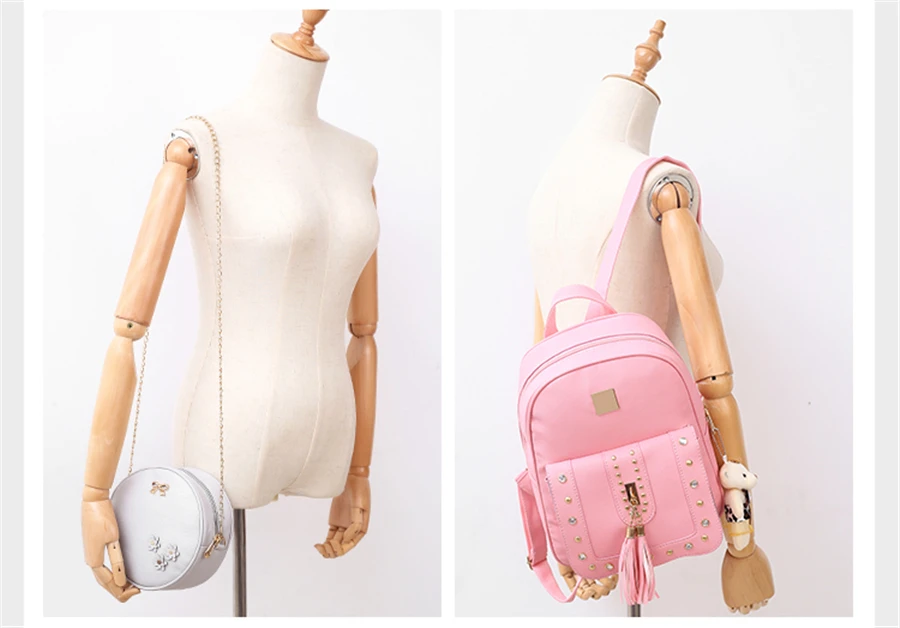 Модный рюкзак из искусственной кожи, женская сумка на плечо, высококачественные школьные рюкзаки с заклепками для девочек-подростков, женские походные рюкзаки с кисточками