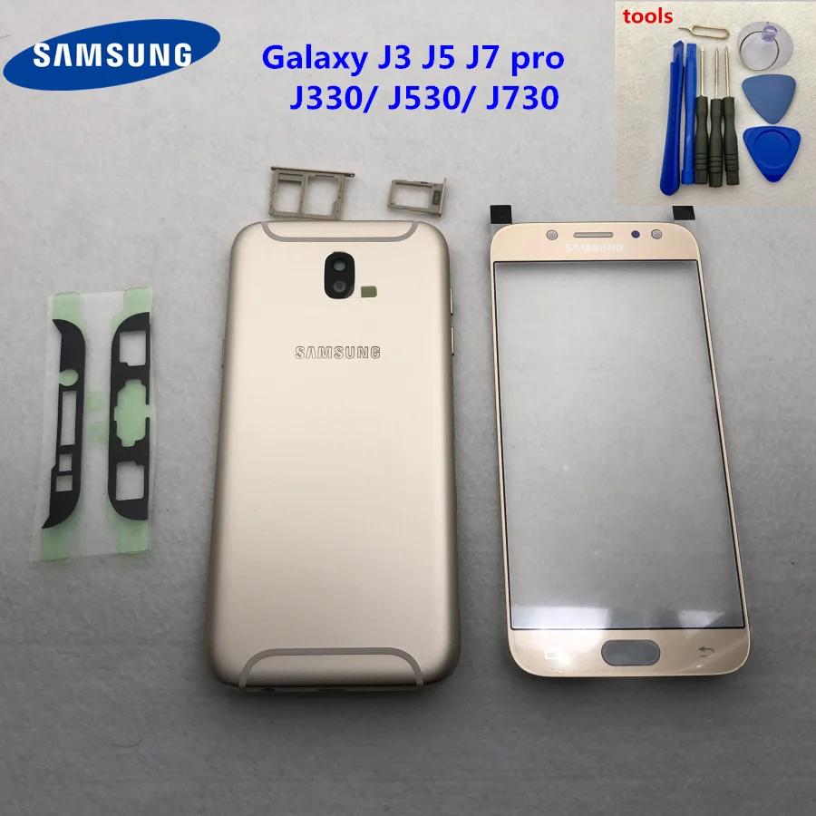 Для samsung Galaxy J3 J5 Pro J7 J330F J530F алюминиевая задняя крышка Корпус чехол задняя крышка батареи J730F+ Переднее стекло+ инструмент