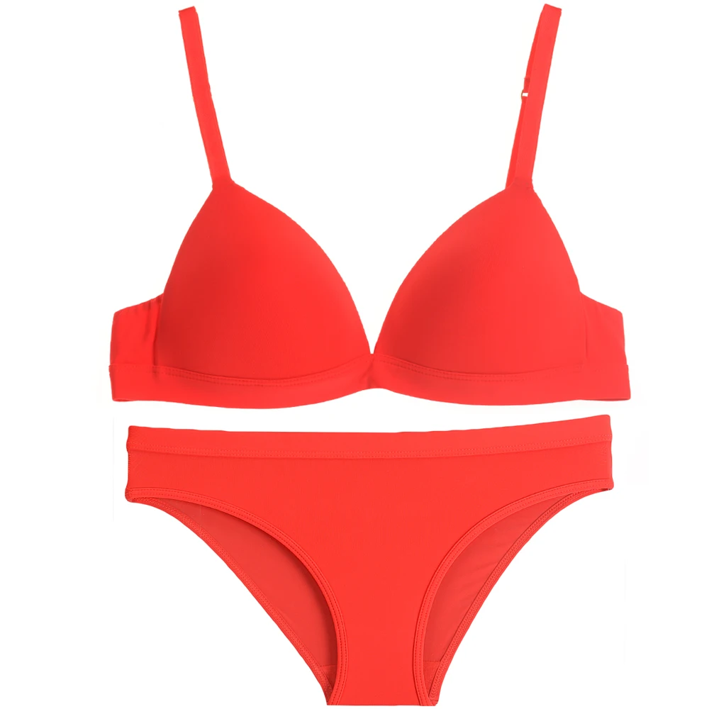 

Red underwear suits French female year of fate no trace no steel ring bra