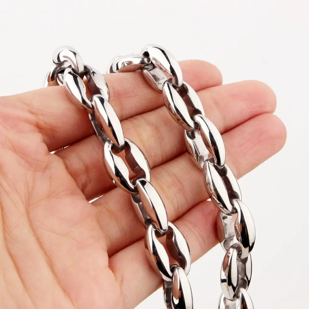 

Fashion 6.5/7.5/12mm Wide Silver Color Coffee Beans Link Chain Necklace Or Bracelet Men's Stainless Steel 7-40" Option Jewelry