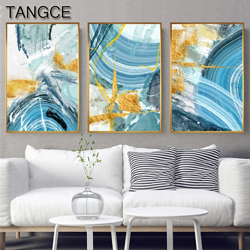 

Abstract Splash Oil Paint Golden Sand Blue Sea Canvas Art HD Modern Wall Painting For Living Room Decoration Home Print n Poster