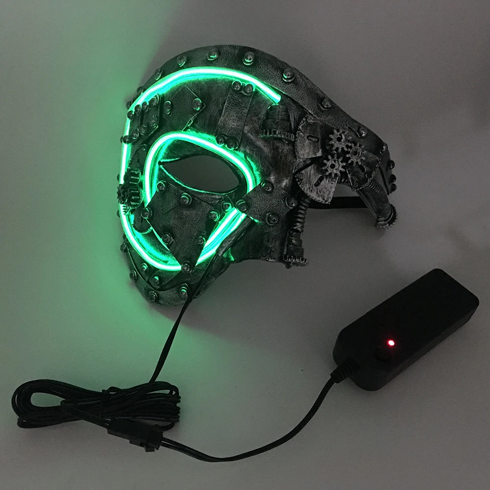 Led Steampunk Cosplay Mask Light Up Punk Mask Party Mascara Skull Half face Christmas Carnival Halloween Costume Props